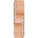 14K Gold Round Natural Diamond Scalloped Beveled-Edge Accented Band - 1.1mm Stones - Rose Gold - view 4