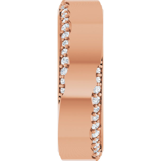 14K Gold Round Natural Diamond Scalloped Beveled-Edge Accented Band - 1.1mm Stones - Rose Gold - view 4