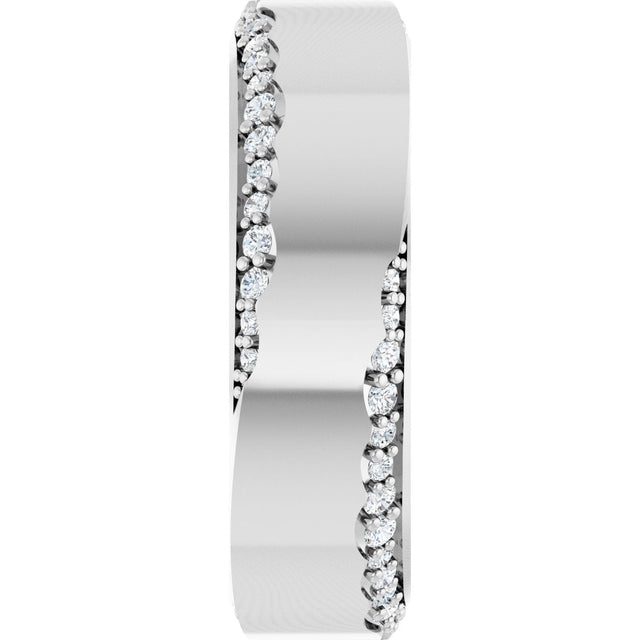 Platinum Round Lab-Grown Diamond Scalloped Beveled-Edge Accented Band - 1.1mm Stones - view 4