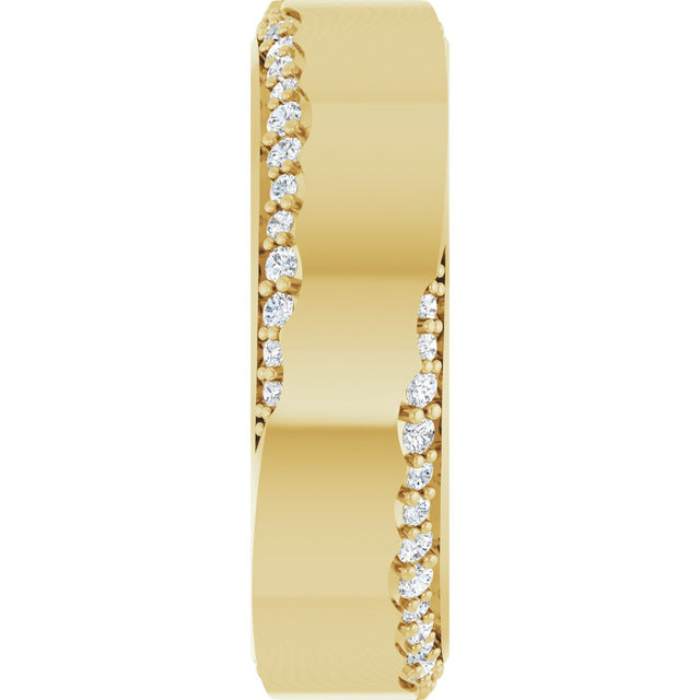 14K Gold Round Lab-Grown Diamond Scalloped Beveled-Edge Accented Band - 1.1mm Stones - Yellow Gold - view 4