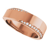 14K Gold Round Natural Diamond Scalloped Beveled-Edge Accented Band - 1.1mm Stones - Rose Gold - view 5