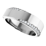 14K Gold Round Natural Diamond Scalloped Beveled-Edge Accented Band - 1.1mm Stones - White Gold - view 5