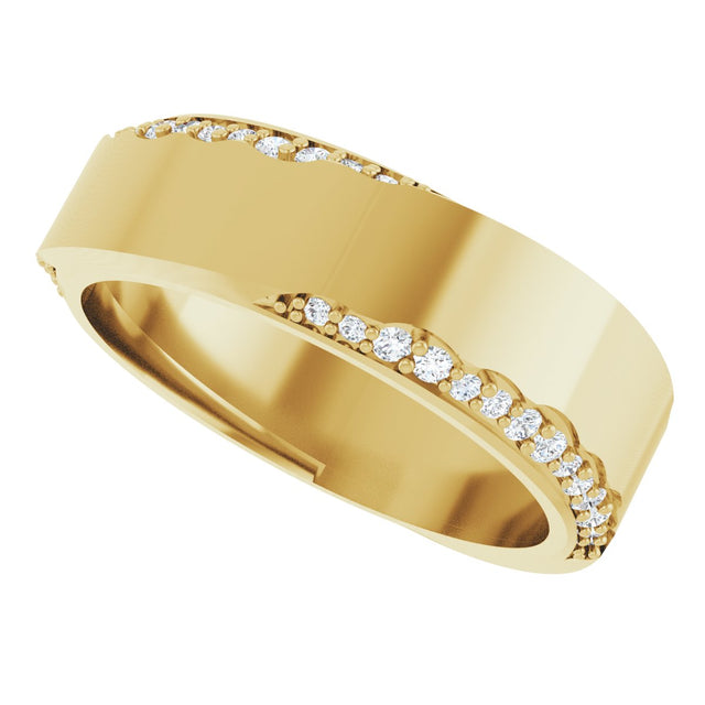 14K Gold Round Natural Diamond Scalloped Beveled-Edge Accented Band - 1.1mm Stones - Yellow Gold - view 5