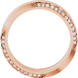 14K Gold Round Lab-Grown Diamond Scalloped Beveled-Edge Accented Band - 1.1mm Stones - Rose Gold - view 2