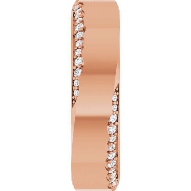 14K Gold Round Natural Diamond Scalloped Beveled-Edge Accented Band - 1.1mm Stones - Rose Gold - view 4