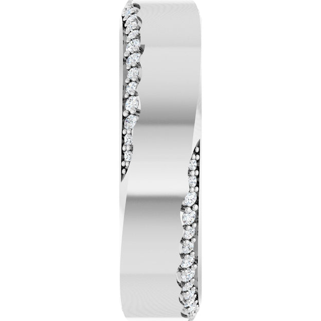 14K Gold Round Natural Diamond Scalloped Beveled-Edge Accented Band - 1.1mm Stones - White Gold - view 4