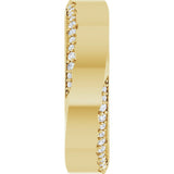 14K Gold Round Natural Diamond Scalloped Beveled-Edge Accented Band - 1.1mm Stones - Yellow Gold - view 4