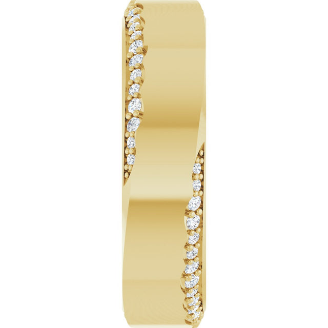 14K Gold Round Natural Diamond Scalloped Beveled-Edge Accented Band - 1.1mm Stones - Yellow Gold - view 4