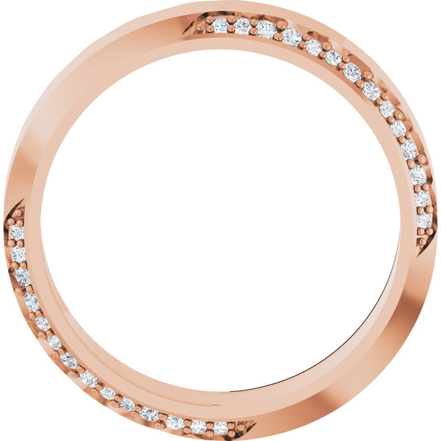 14K Gold Round Natural Diamond Scalloped Beveled-Edge Accented Band - 1.1mm Stones - Rose Gold - view 2