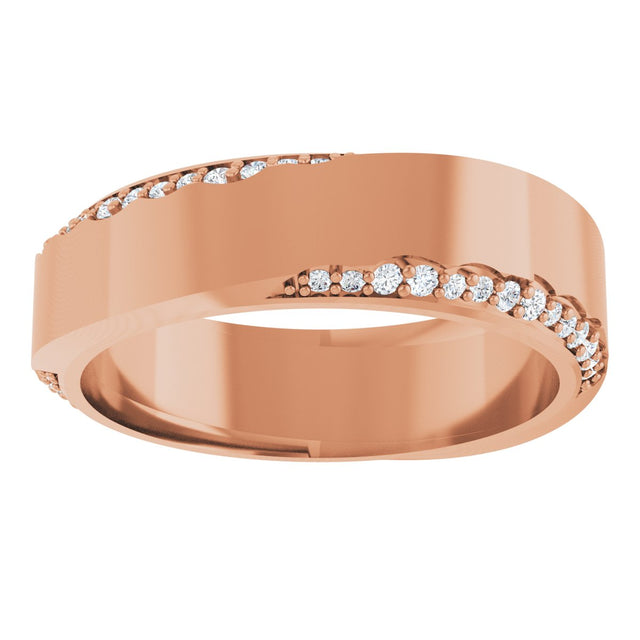 14K Gold Round Natural Diamond Scalloped Beveled-Edge Accented Band - 1.1mm Stones - Rose Gold