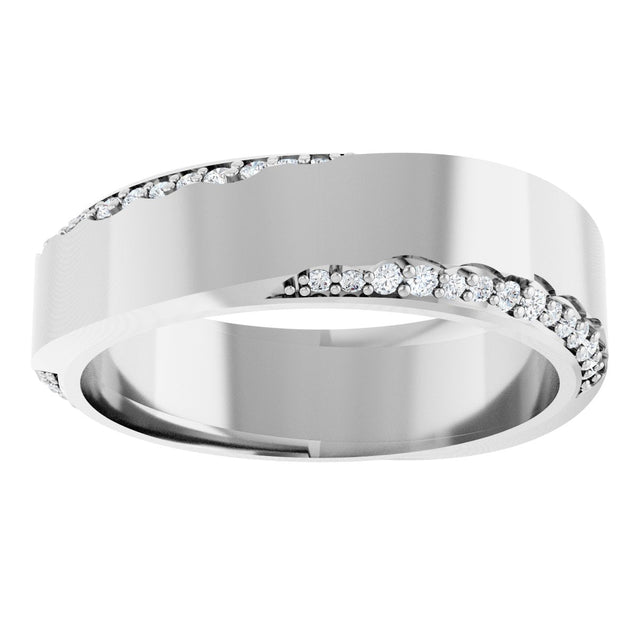 14K Gold Round Natural Diamond Scalloped Beveled-Edge Accented Band - 1.1mm Stones - White Gold - view 3