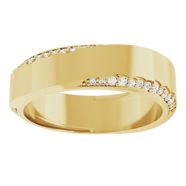 14K Gold Round Natural Diamond Scalloped Beveled-Edge Accented Band - 1.1mm Stones - Yellow Gold - view 3