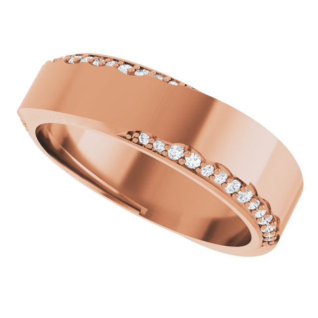 14K Gold Round Natural Diamond Scalloped Beveled-Edge Accented Band - 1.1mm Stones - Rose Gold - view 5
