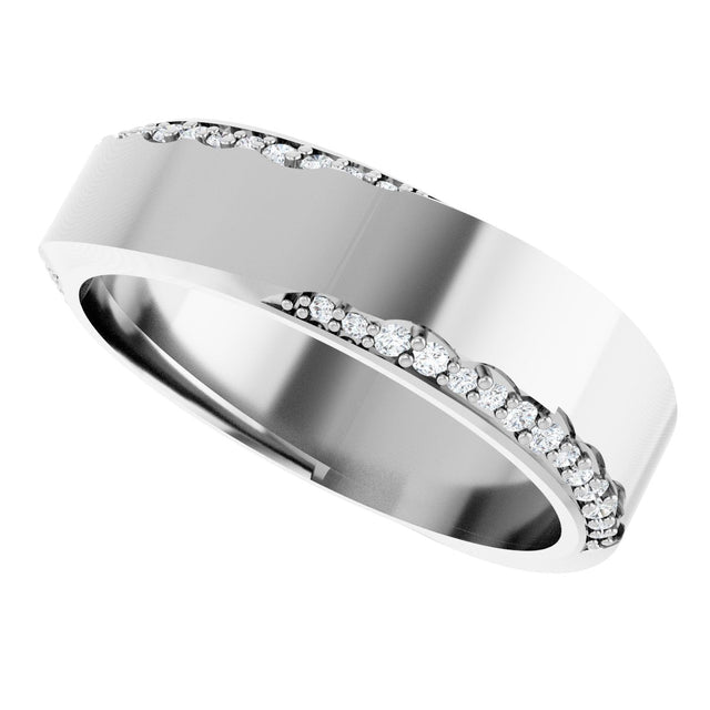 Platinum Round Natural Diamond Scalloped Beveled-Edge Accented Band - 1.1mm Stones - view 5