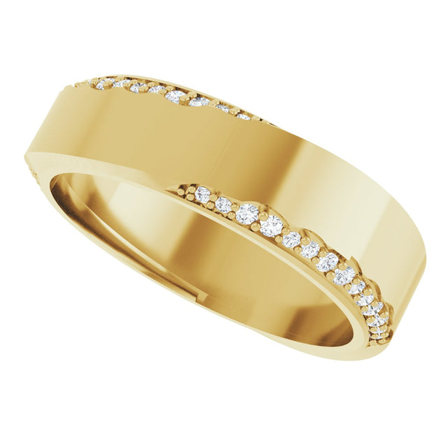 14K Gold Round Natural Diamond Scalloped Beveled-Edge Accented Band - 1.1mm Stones - Yellow Gold - view 5