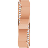 14K Gold Round Natural Diamond Scalloped Beveled-Edge Accented Band - 1.1mm Stones - Rose Gold - view 4