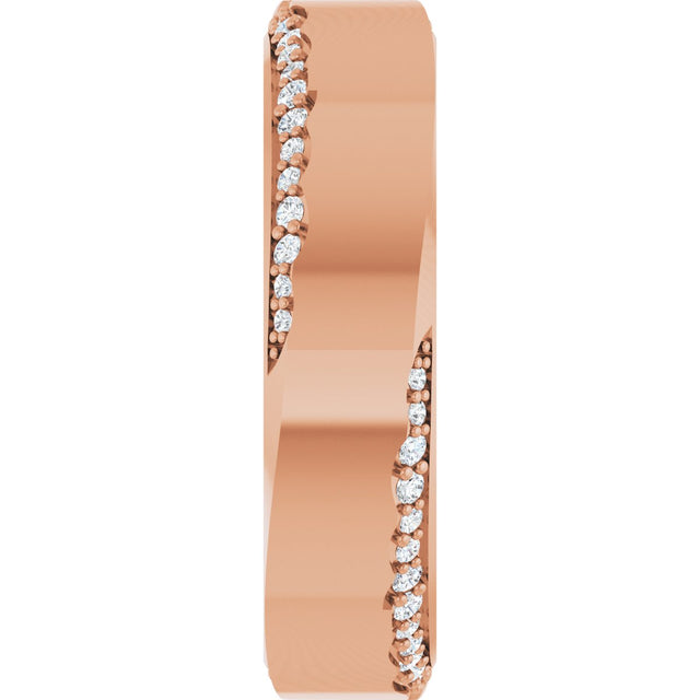 14K Gold Round Natural Diamond Scalloped Beveled-Edge Accented Band - 1.1mm Stones - Rose Gold - view 4