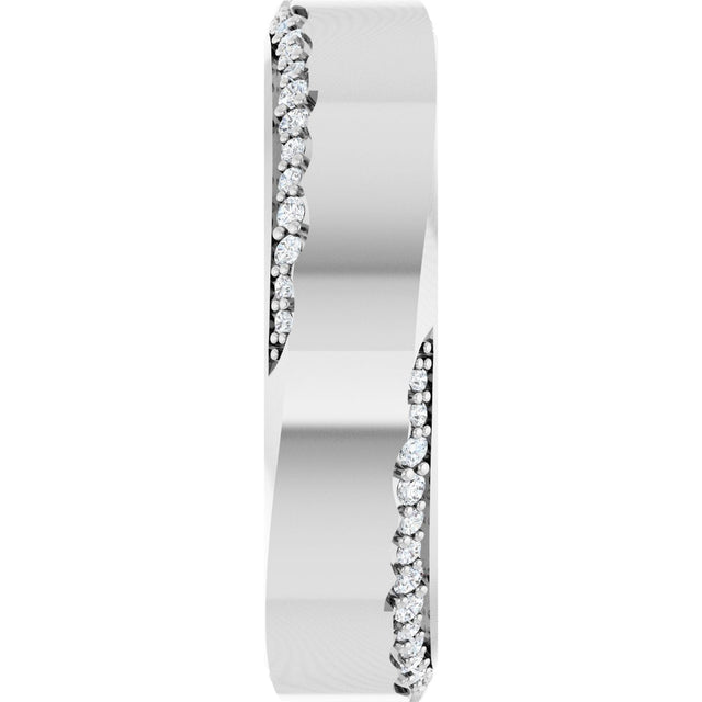Platinum Round Natural Diamond Scalloped Beveled-Edge Accented Band - 1.1mm Stones - view 4