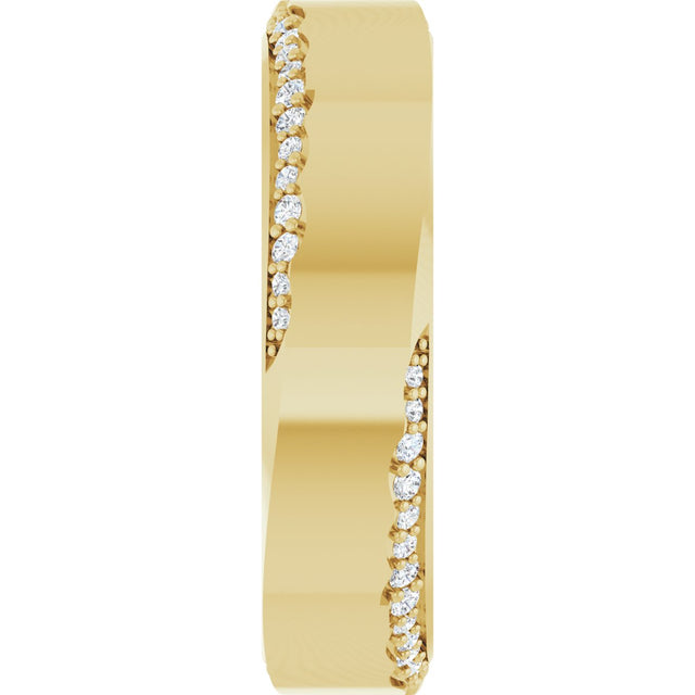 14K Gold Round Natural Diamond Scalloped Beveled-Edge Accented Band - 1.1mm Stones - Yellow Gold - view 4