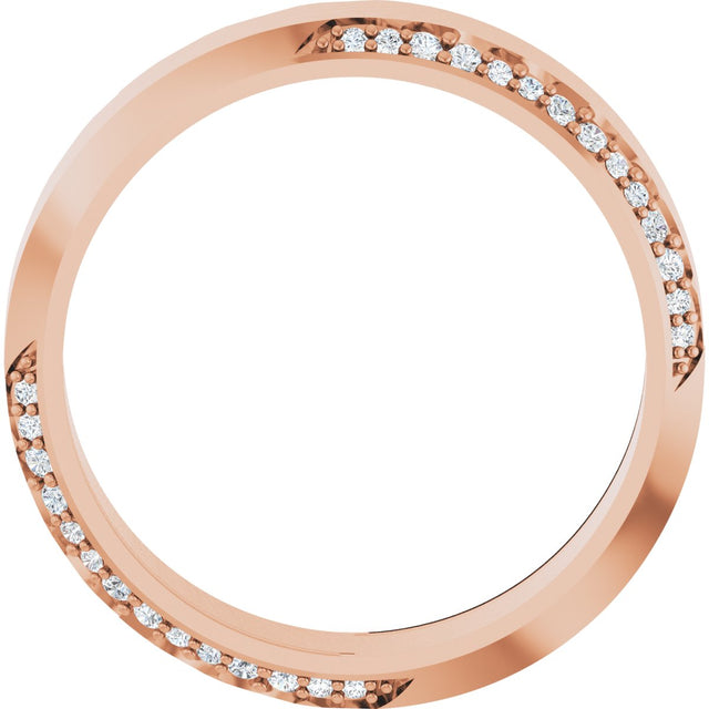 14K Gold Round Natural Diamond Scalloped Beveled-Edge Accented Band - 1.1mm Stones - Rose Gold - view 2