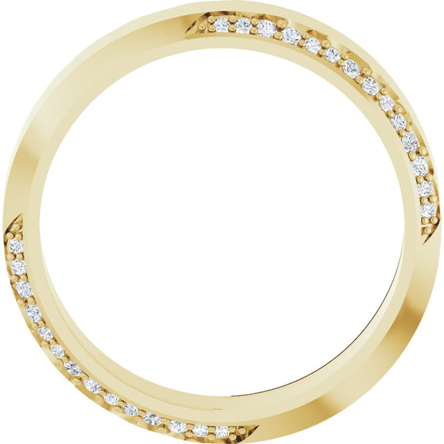 14K Gold Round Natural Diamond Scalloped Beveled-Edge Accented Band - 1.1mm Stones - Yellow Gold - view 2