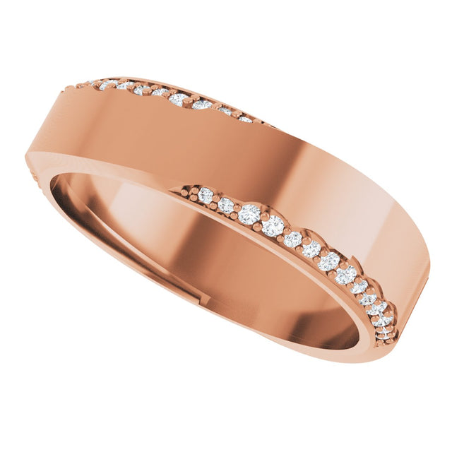 14K Gold Round Natural Diamond Scalloped Beveled-Edge Accented Band - 1.1mm Stones - Rose Gold - view 5