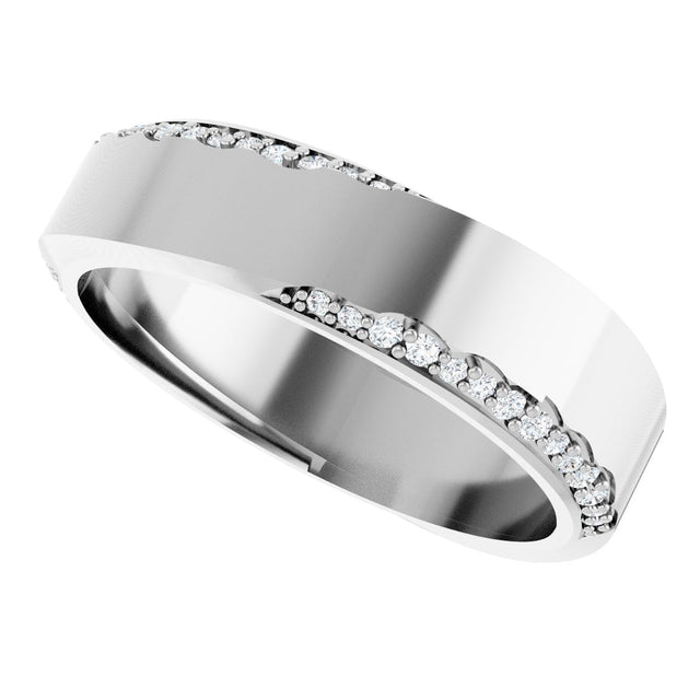 14K Gold Round Natural Diamond Scalloped Beveled-Edge Accented Band - 1.1mm Stones - White Gold - view 5