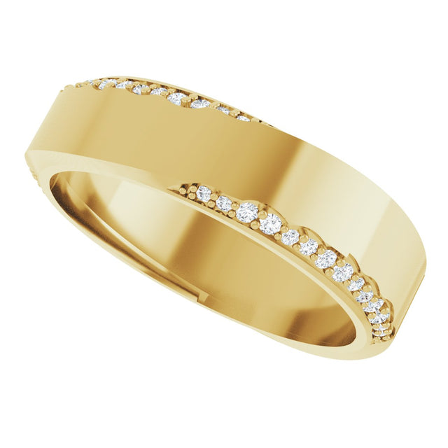 14K Gold Round Natural Diamond Scalloped Beveled-Edge Accented Band - 1.1mm Stones - Yellow Gold - view 5