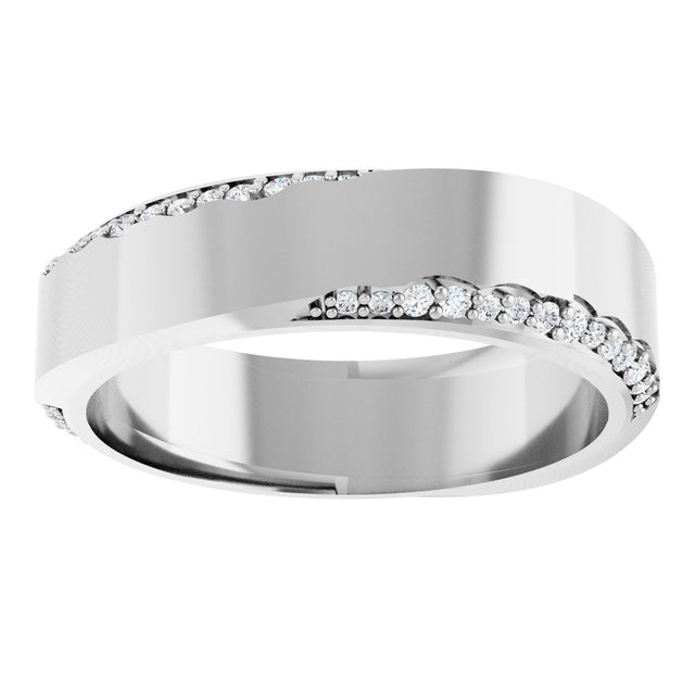 Platinum Round Natural Diamond Scalloped Beveled-Edge Accented Band - 1.1mm Stones - view 3