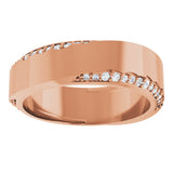 14K Gold Round Natural Diamond Scalloped Beveled-Edge Accented Band - 1.1mm Stones - Rose Gold - view 3