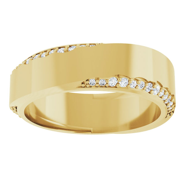 14K Gold Round Natural Diamond Scalloped Beveled-Edge Accented Band - 1.1mm Stones - Yellow Gold - view 3