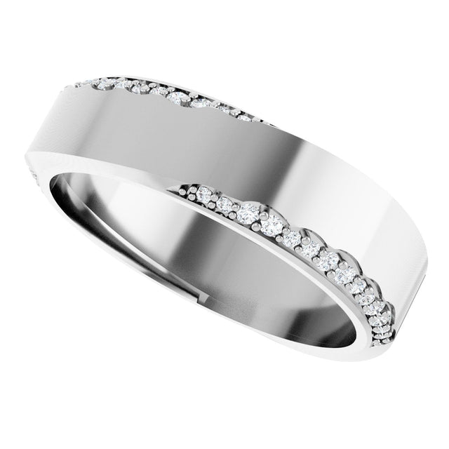 14K Gold Round Natural Diamond Scalloped Beveled-Edge Accented Band - 1.1mm Stones - White Gold - view 5