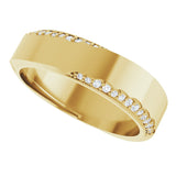 14K Gold Round Natural Diamond Scalloped Beveled-Edge Accented Band - 1.1mm Stones - Yellow Gold - view 5