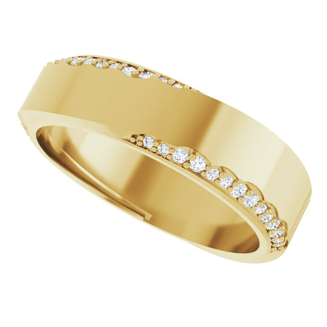 14K Gold Round Natural Diamond Scalloped Beveled-Edge Accented Band - 1.1mm Stones - Yellow Gold - view 5