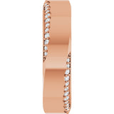 14K Gold Round Natural Diamond Scalloped Beveled-Edge Accented Band - 1.1mm Stones - Rose Gold - view 4