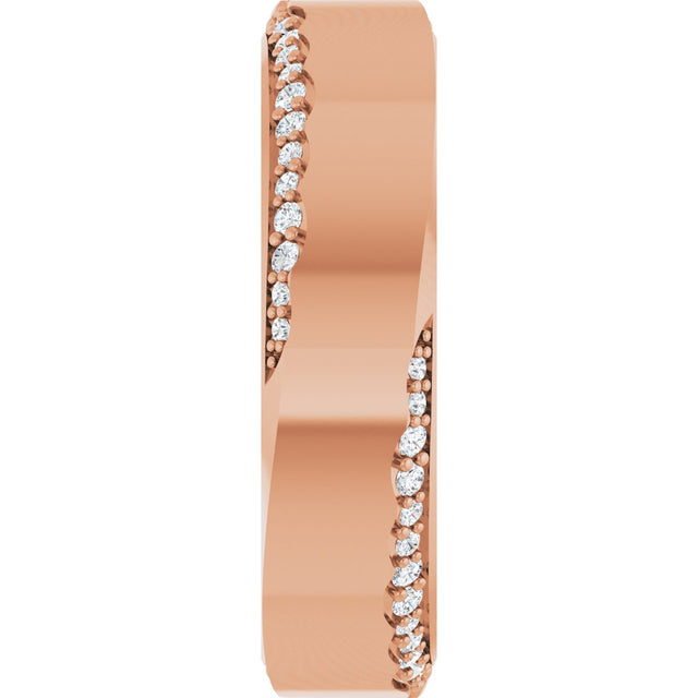 14K Gold Round Natural Diamond Scalloped Beveled-Edge Accented Band - 1.1mm Stones - Rose Gold - view 4