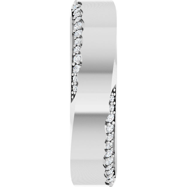 14K Gold Round Natural Diamond Scalloped Beveled-Edge Accented Band - 1.1mm Stones - White Gold - view 4