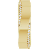 14K Gold Round Natural Diamond Scalloped Beveled-Edge Accented Band - 1.1mm Stones - Yellow Gold - view 4