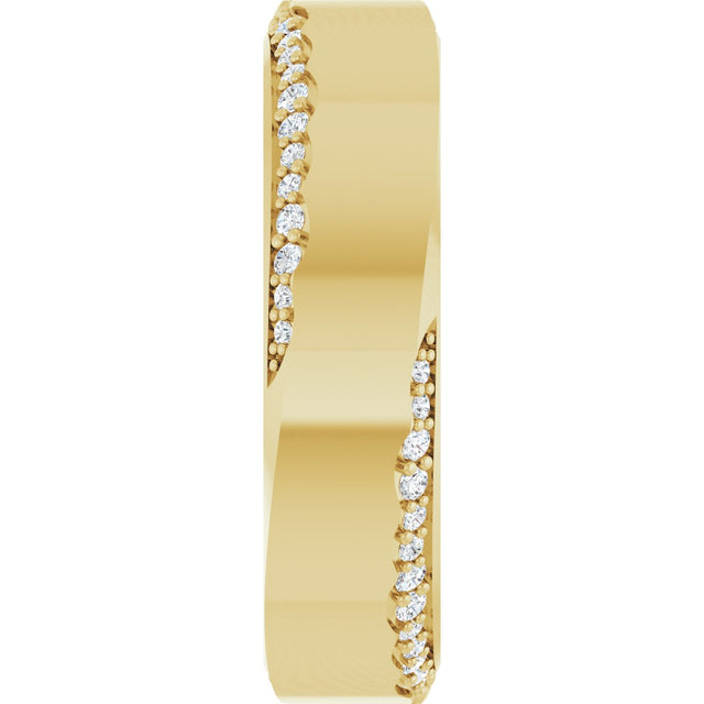 14K Gold Round Natural Diamond Scalloped Beveled-Edge Accented Band - 1.1mm Stones - Yellow Gold - view 4