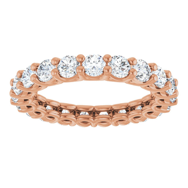 14K Gold Round Natural Diamond Low Profile Eternity Band - 3mm Stones - Rose Gold - view 3