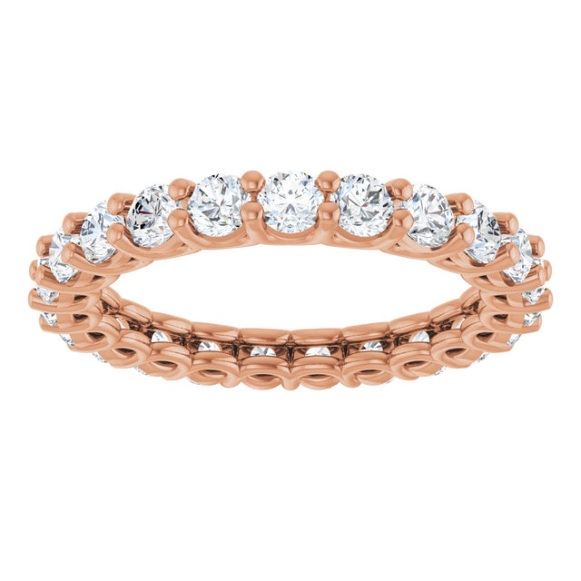 14K Gold Round Natural Diamond Low Profile Eternity Band - 3mm Stones - Rose Gold - view 3