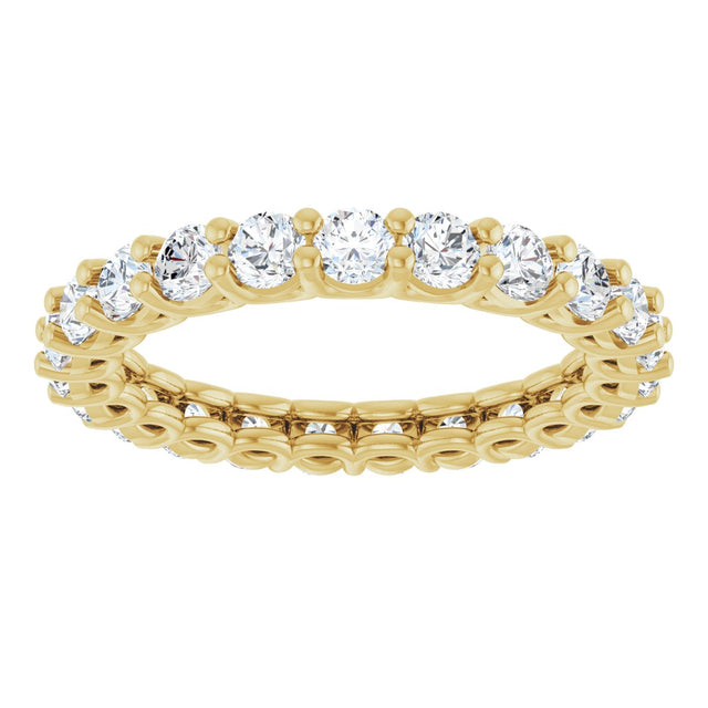 14K Gold Round Natural Diamond Low Profile Eternity Band - 3mm Stones - Yellow Gold - view 3