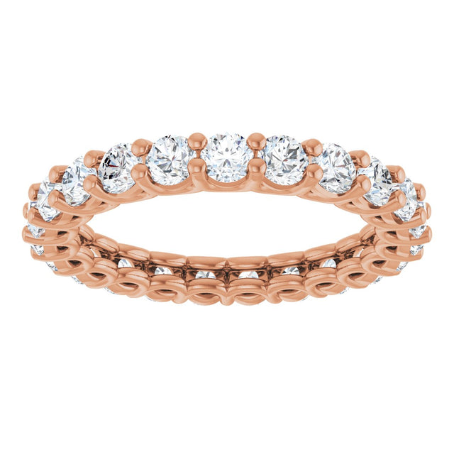 14K Gold Round Natural Diamond Low Profile Eternity Band - 3mm Stones - Rose Gold - view 3