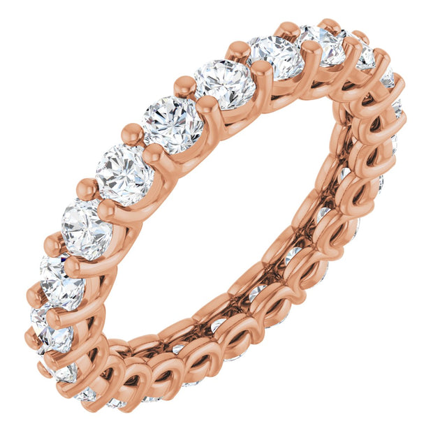 14K Gold Round Natural Diamond Low Profile Eternity Band - 3mm Stones - Rose Gold