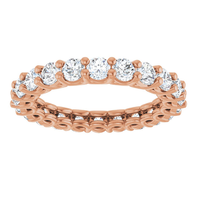 14K Gold Round Natural Diamond Low Profile Eternity Band - 3mm Stones - Rose Gold - view 3