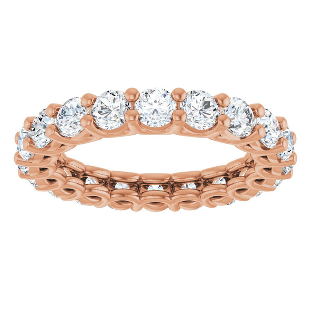14K Gold Round Natural Diamond Low Profile Eternity Band - 3mm Stones - Rose Gold - view 3