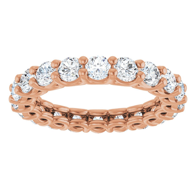 14K Gold Round Natural Diamond Low Profile Eternity Band - 3mm Stones - Rose Gold - view 3