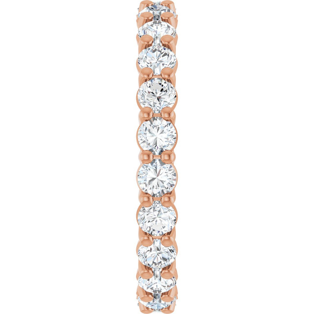14K Gold Round Natural Diamond Low Profile Eternity Band - 3mm Stones - Rose Gold - view 4