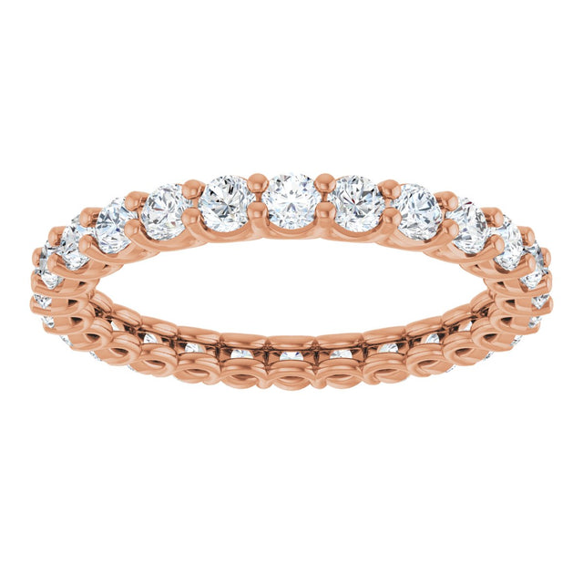 14K Gold Round Natural Diamond Low Profile Eternity Band - 2.25mm Stones - Rose Gold - view 3