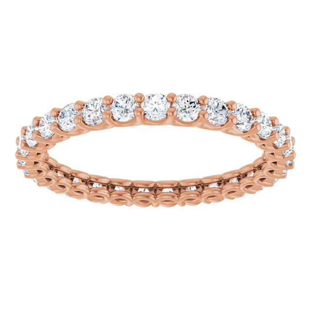 14K Gold Round Natural Diamond Low Profile Eternity Band - 2.25mm Stones - Rose Gold - view 3